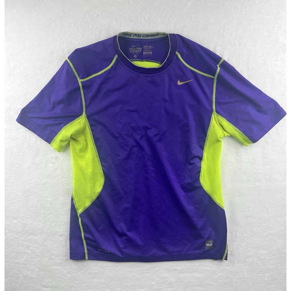 Nike Pro Combat Shirt Mens size Large Purple Dri Fit Fitted Activewear (read)